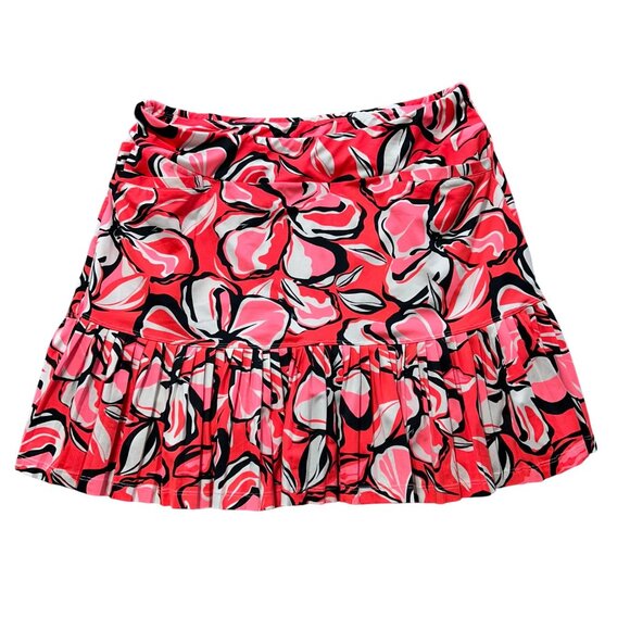 Tail Floral  Women's Sz Large Print Pleated Mini Skirt With Pockets Red/White - Picture 1 of 8